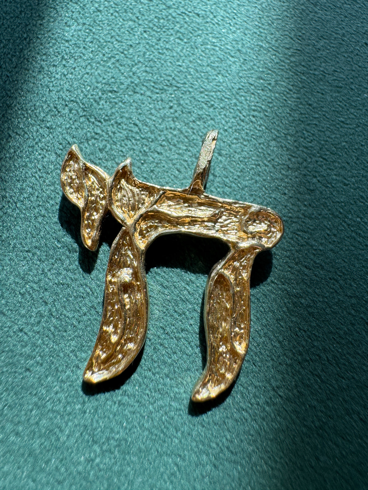 Vintage 14K Gold Chai Pendant Bold Textured Wood Grain Finish Life Never Looked This Rugged