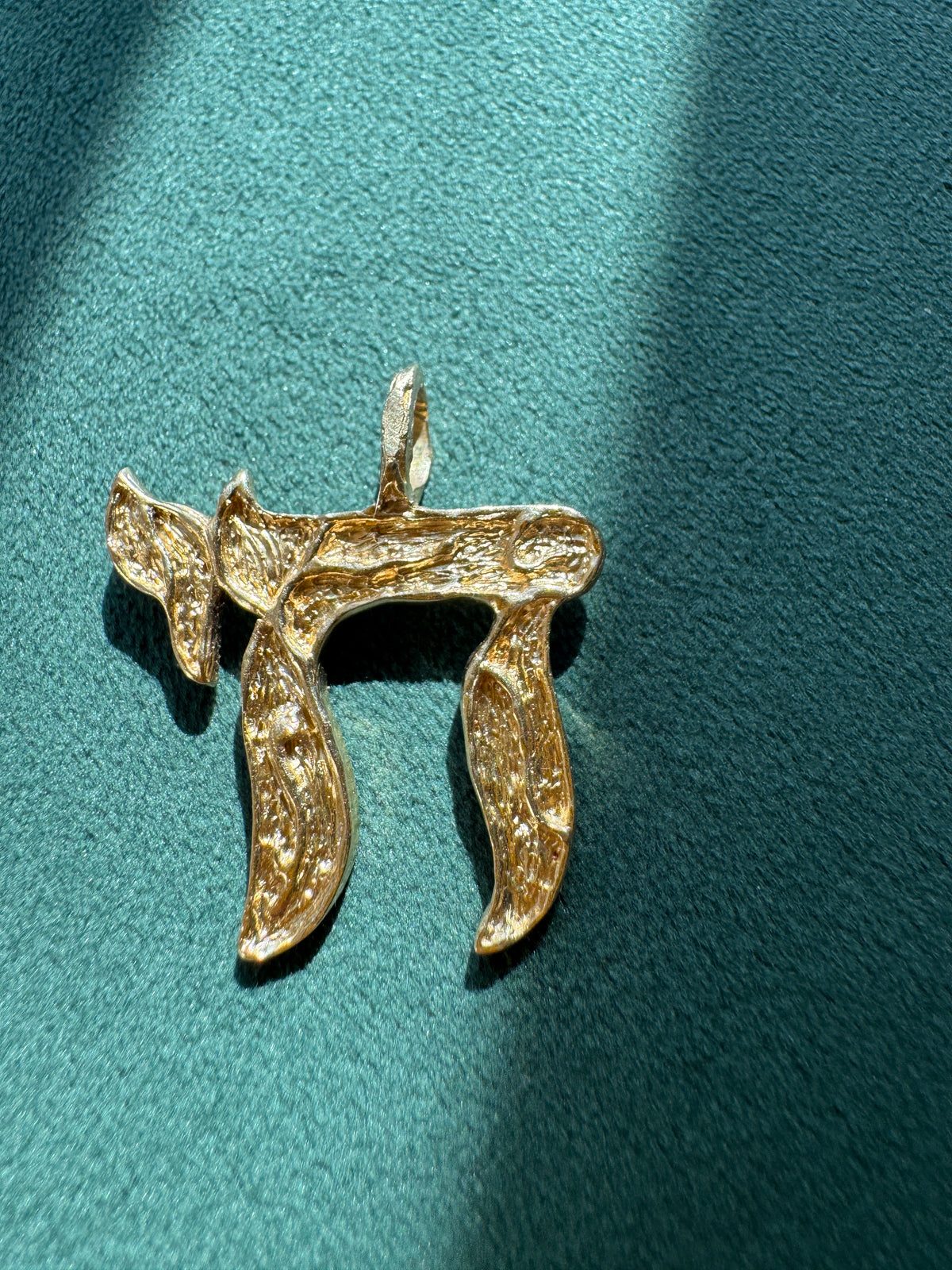 Vintage 14K Gold Chai Pendant Bold Textured Wood Grain Finish Life Never Looked This Rugged