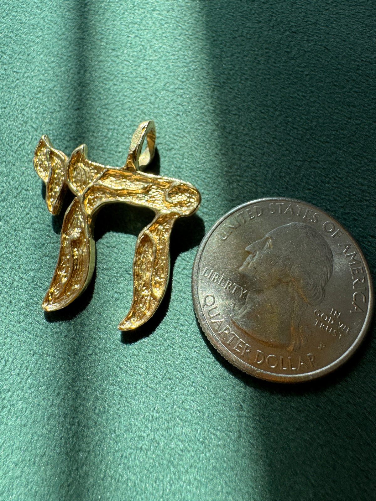 Vintage 14K Gold Chai Pendant Bold Textured Wood Grain Finish Life Never Looked This Rugged