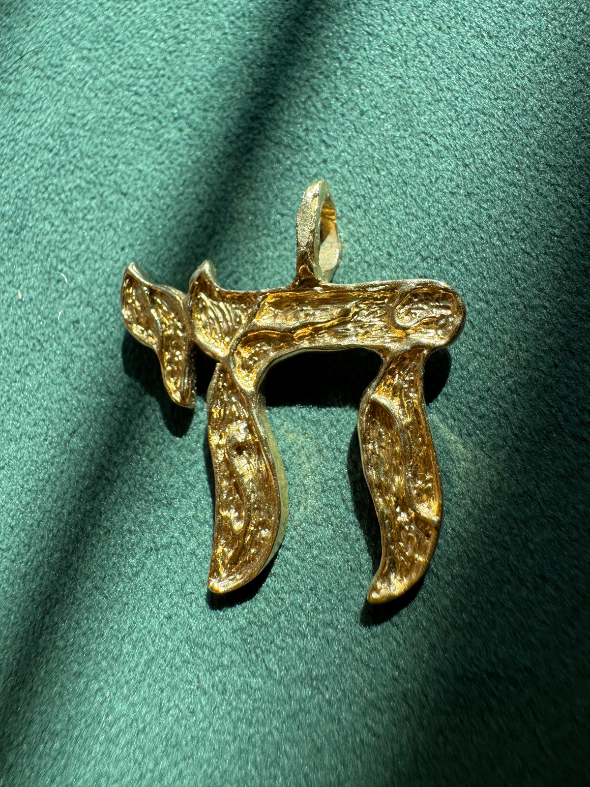 Vintage 14K Gold Chai Pendant Bold Textured Wood Grain Finish Life Never Looked This Rugged