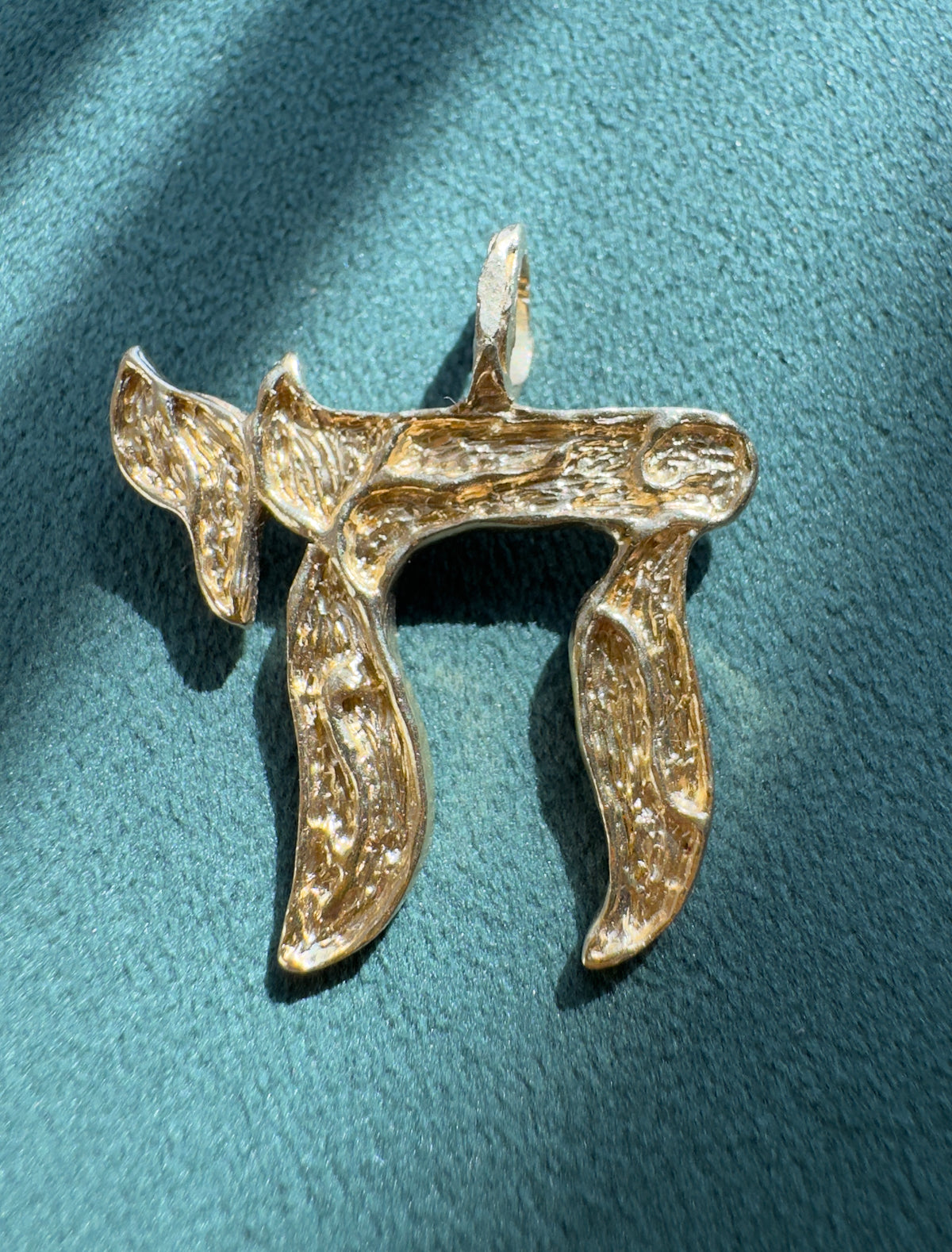 Vintage 14K Gold Chai Pendant Bold Textured Wood Grain Finish Life Never Looked This Rugged