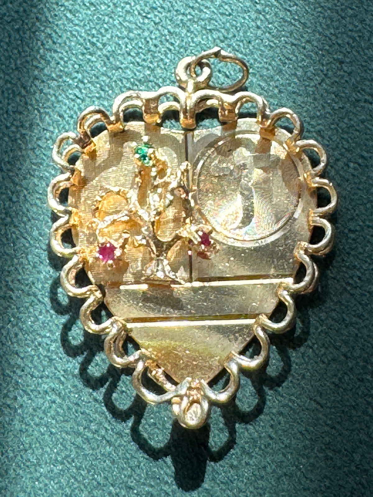 Mid-Century Tree of Life and Chai Heart Pendant in 14K with Gems