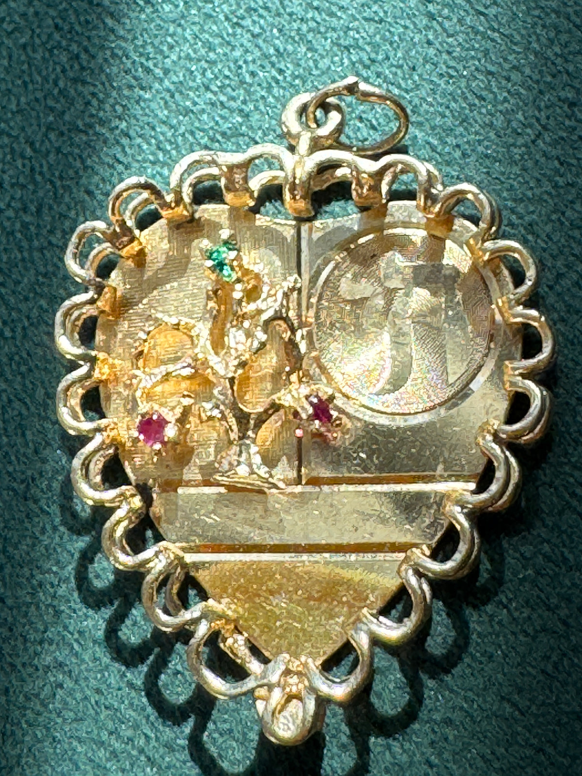 Mid-Century Tree of Life and Chai Heart Pendant in 14K with Gems