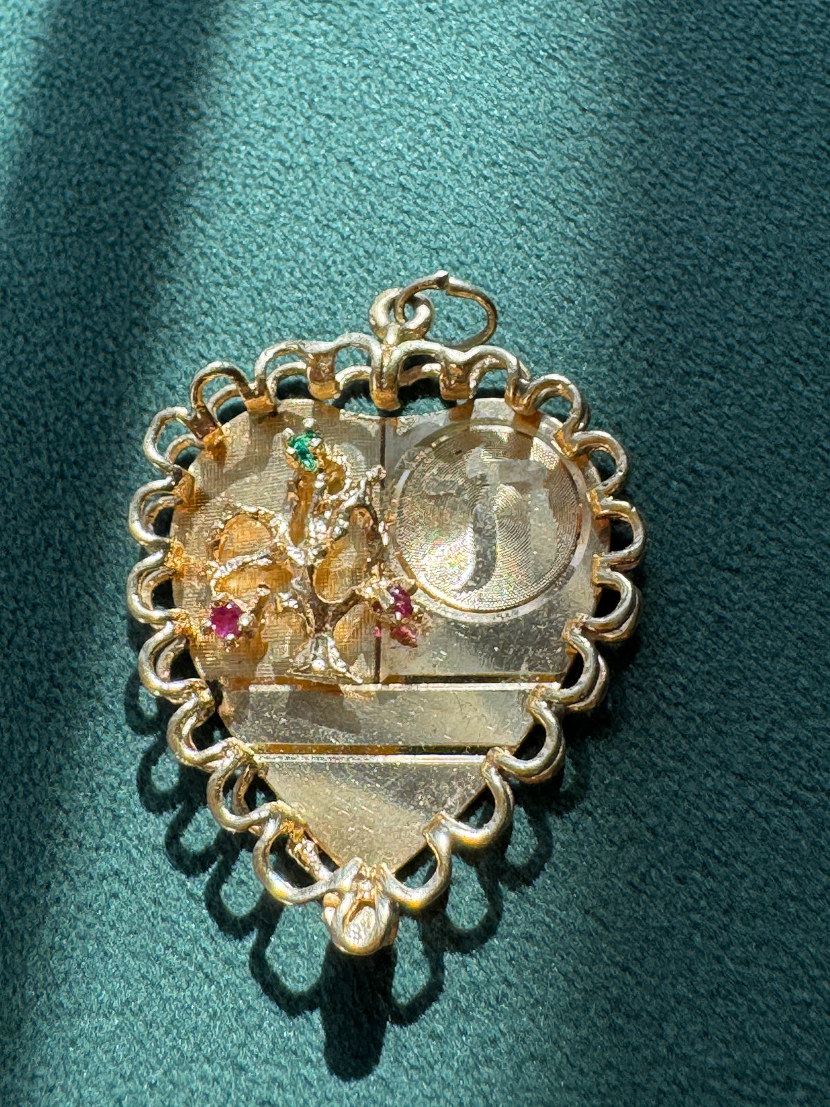 Mid-Century Tree of Life and Chai Heart Pendant in 14K with Gems