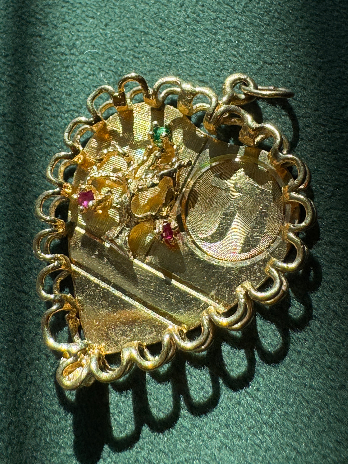 Mid-Century Tree of Life and Chai Heart Pendant in 14K with Gems