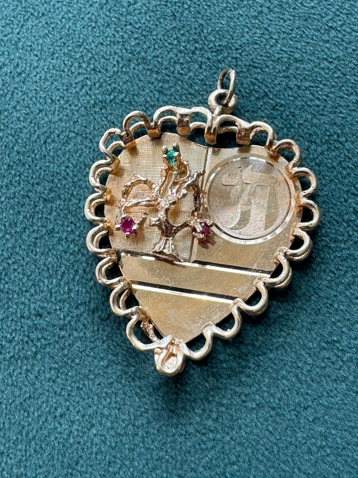 Mid-Century Tree of Life and Chai Heart Pendant in 14K with Gems