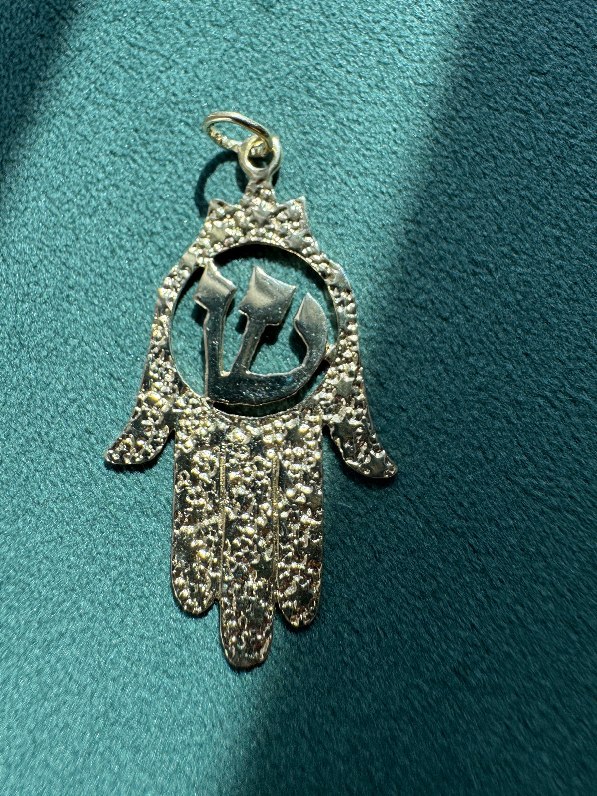 Vintage 14K Gold Hamsa Pendant Pierced Hebrew Shaddai Judaica