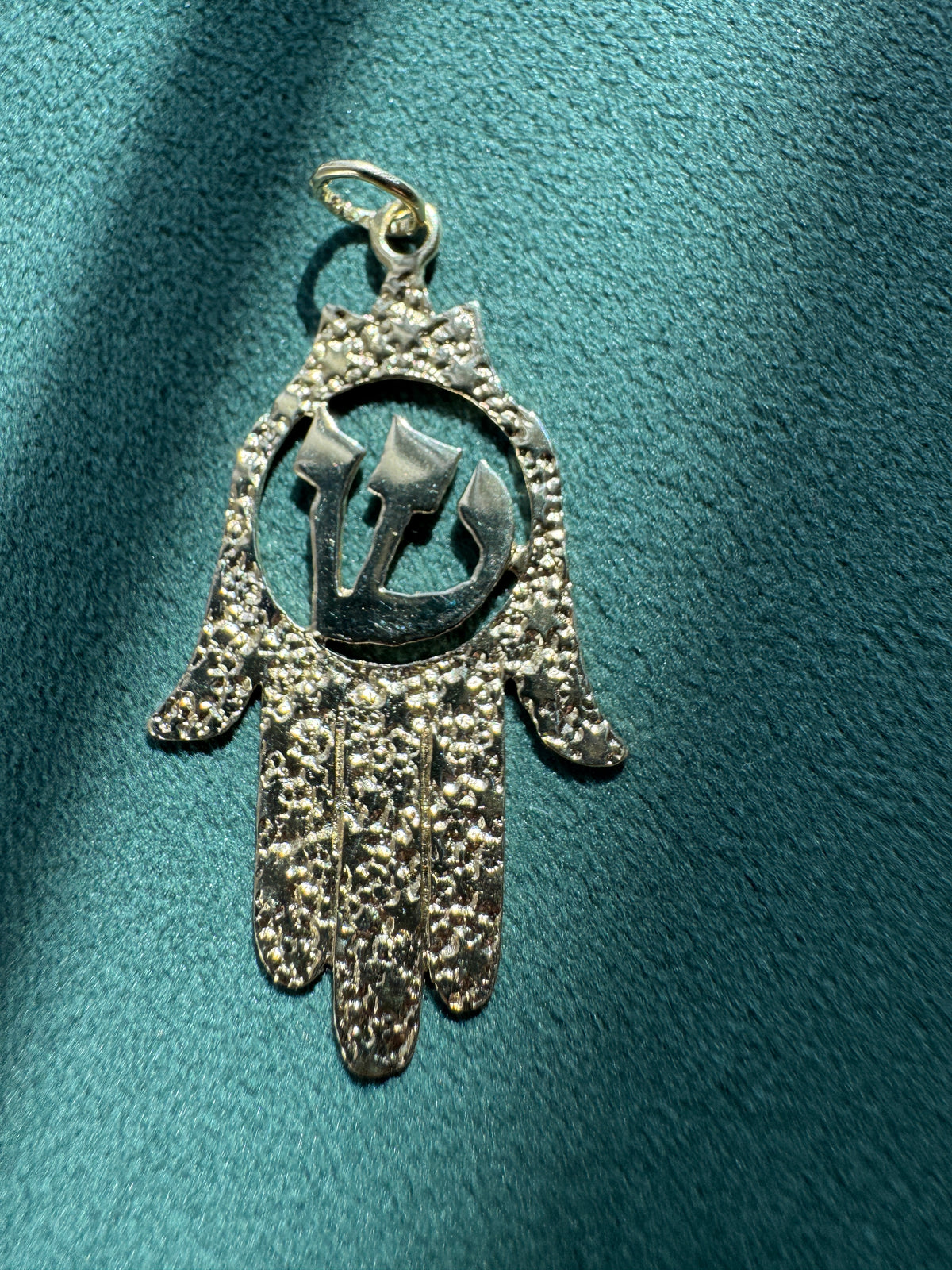 Vintage 14K Gold Hamsa Pendant Pierced Hebrew Shaddai Judaica
