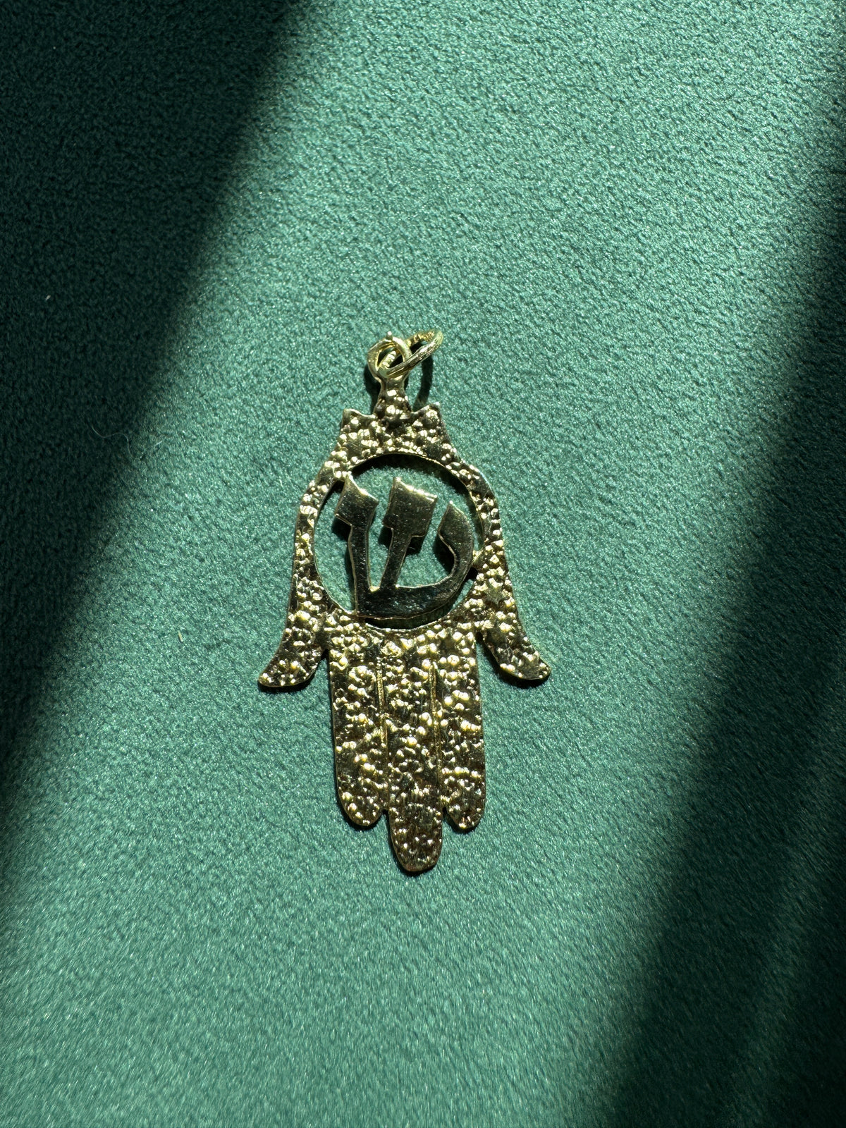 Vintage 14K Gold Hamsa Pendant Pierced Hebrew Shaddai Judaica