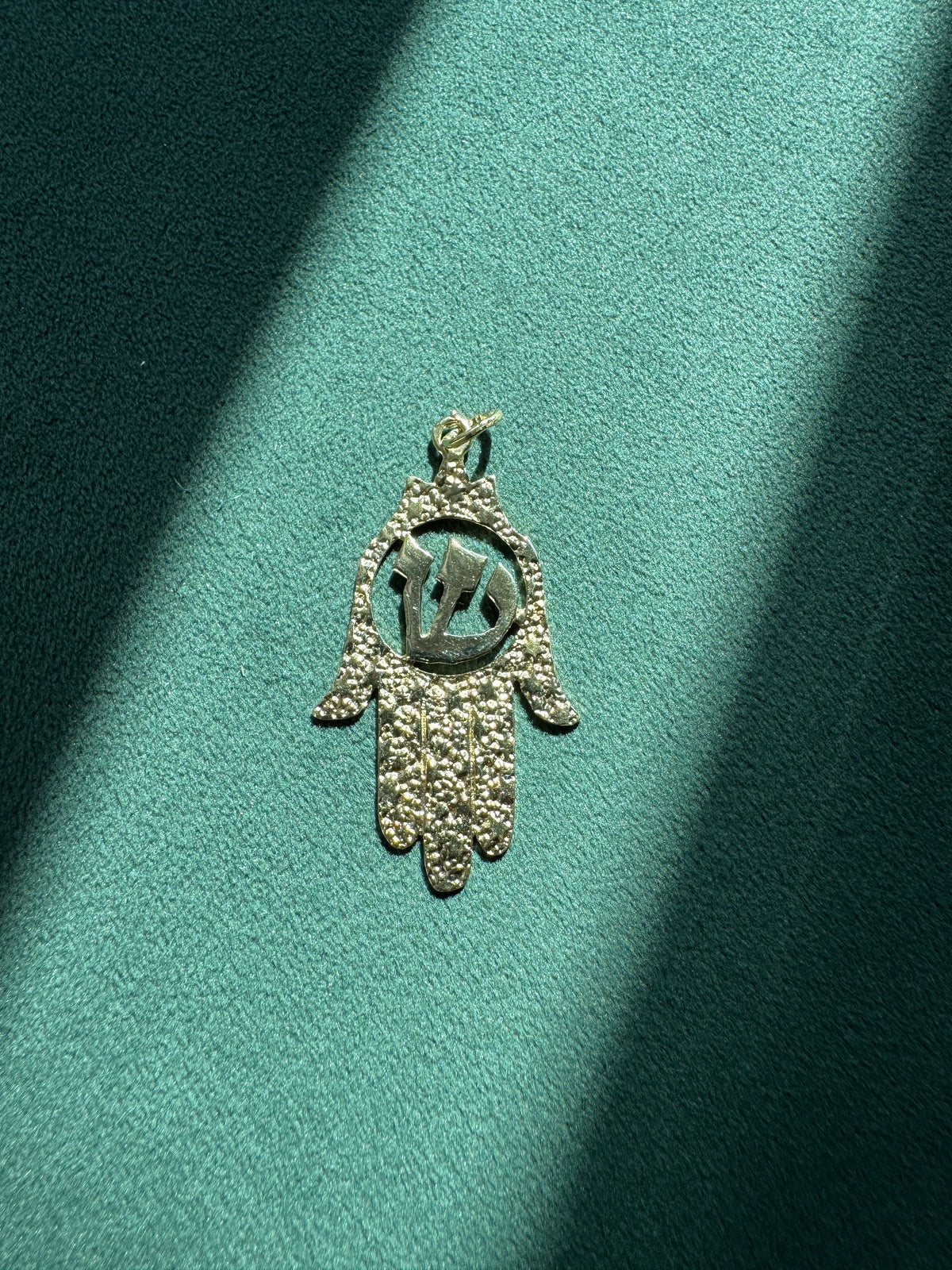 Vintage 14K Gold Hamsa Pendant Pierced Hebrew Shaddai Judaica