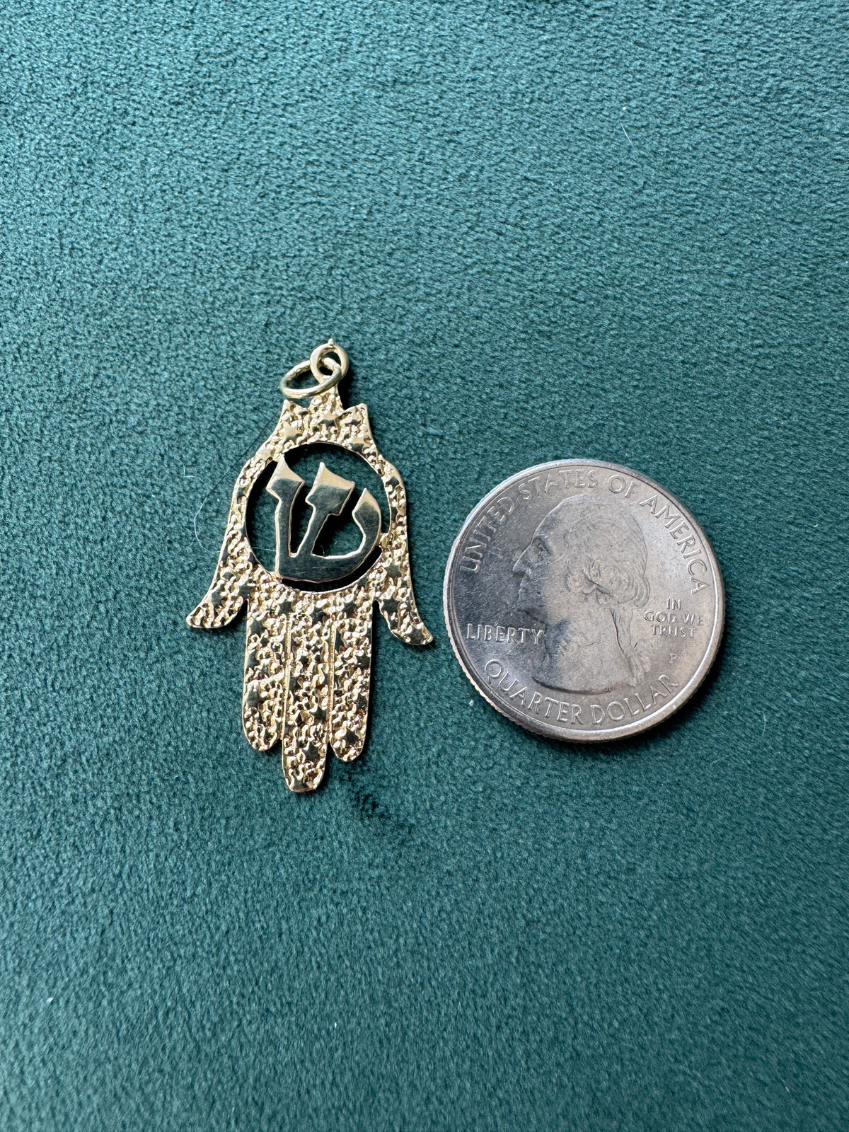 Vintage 14K Gold Hamsa Pendant Pierced Hebrew Shaddai Judaica