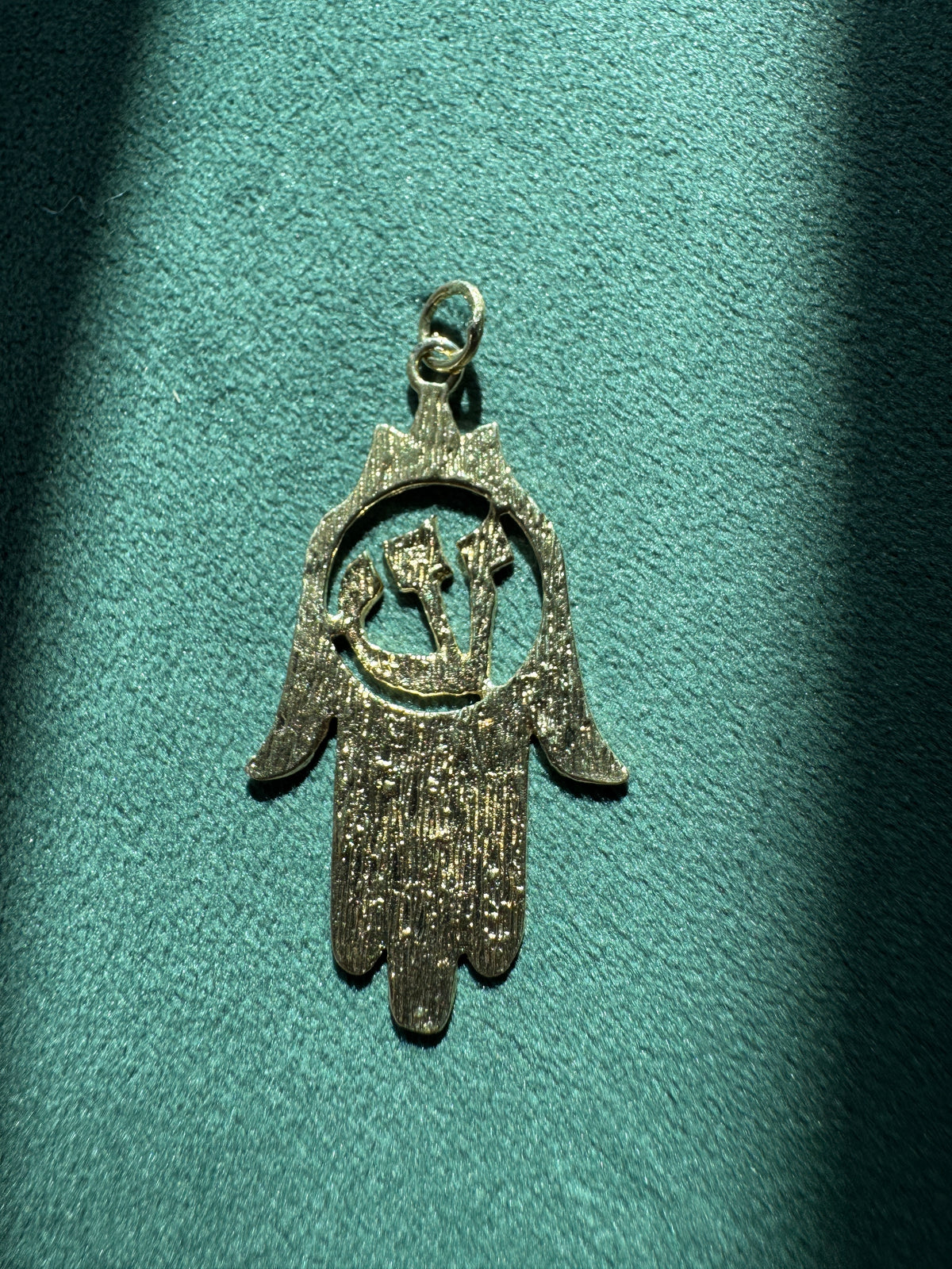 Vintage 14K Gold Hamsa Pendant Pierced Hebrew Shaddai Judaica