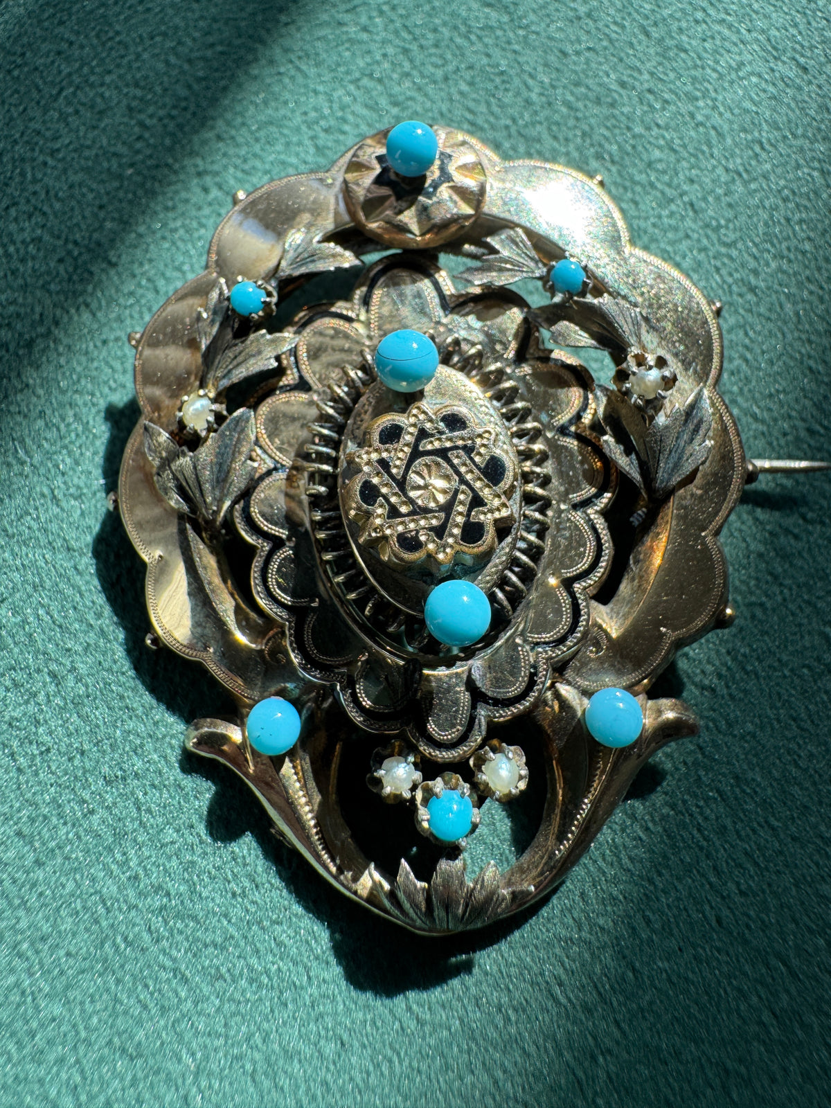 Antique Victorian 14K Gold Star of David Brooch Turquoise Pearl Judaica