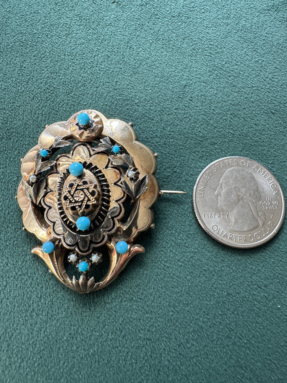 Antique Victorian 14K Gold Star of David Brooch Turquoise Pearl Judaica
