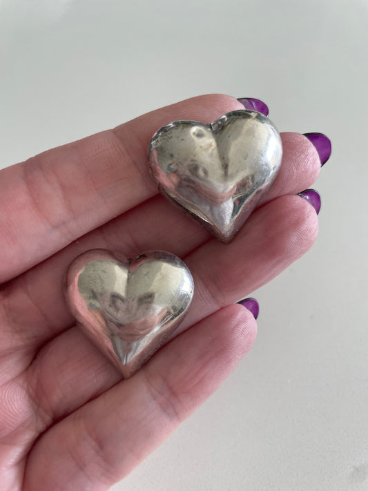 Vintage Puffy Heart Stud Earrings Medium Size