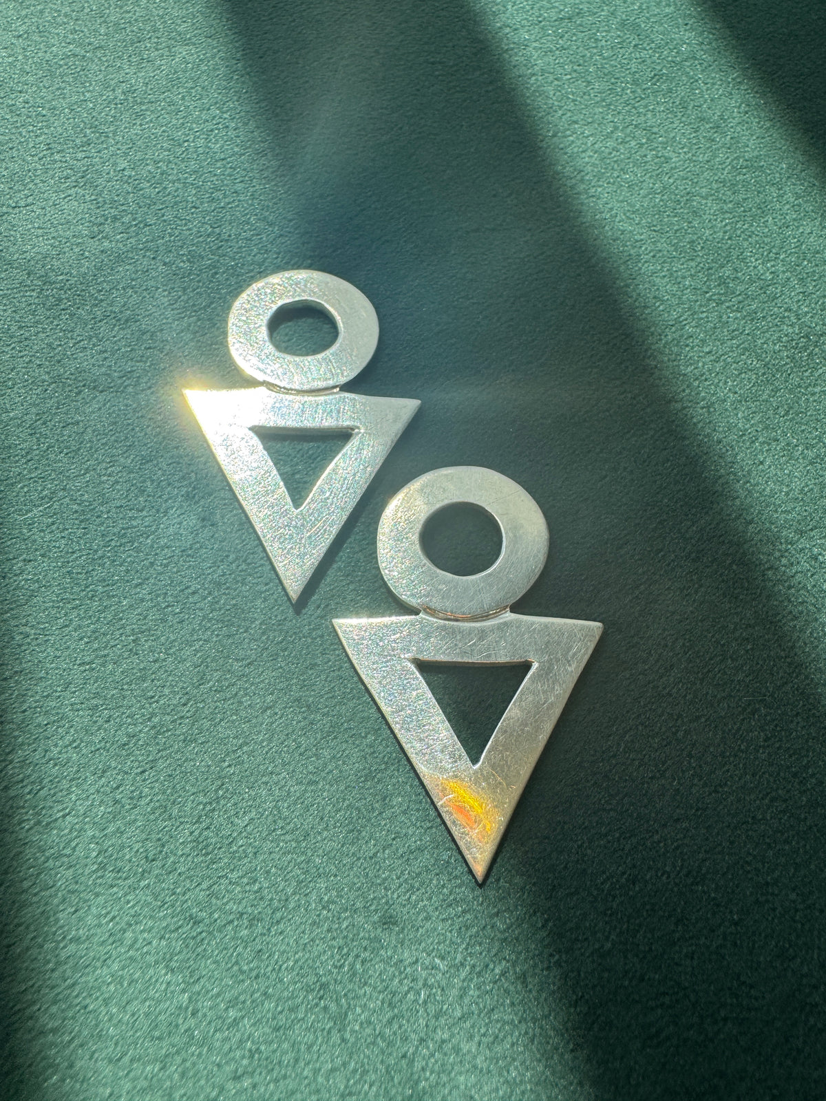 Vintage Taxco Sterling Silver Geometric Earrings TZ-10 1980s Circle Triangle Dangles