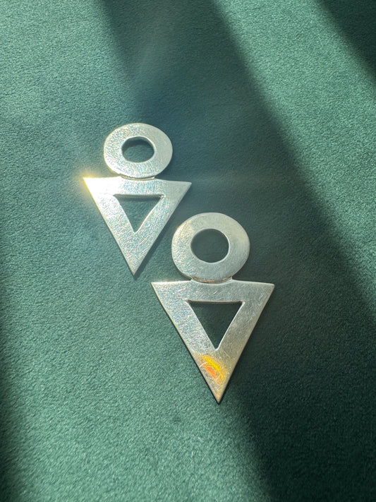 Vintage Taxco Sterling Silver Geometric Earrings TZ-10 1980s Circle Triangle Dangles