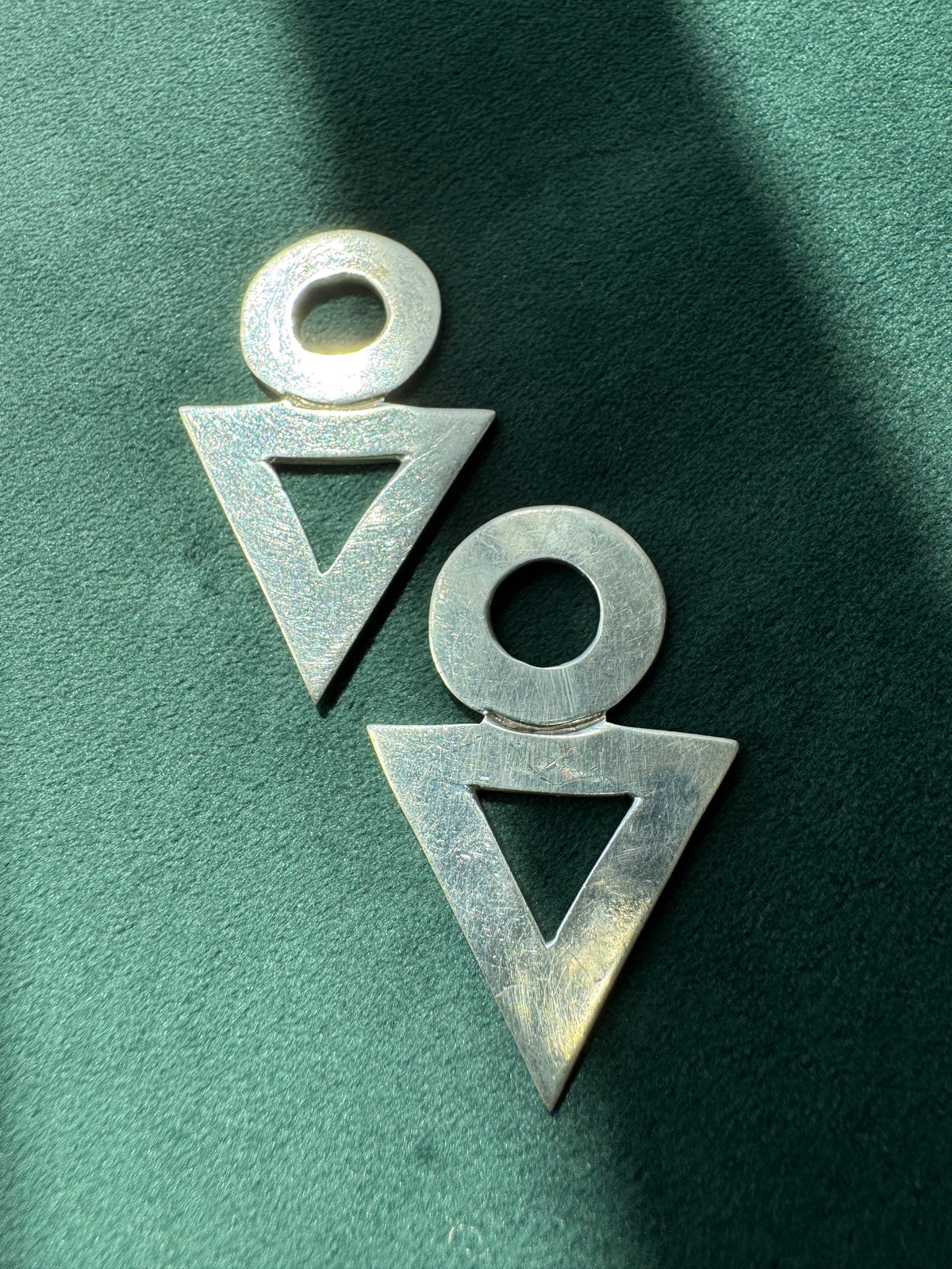 Vintage Taxco Sterling Silver Geometric Earrings TZ-10 1980s Circle Triangle Dangles