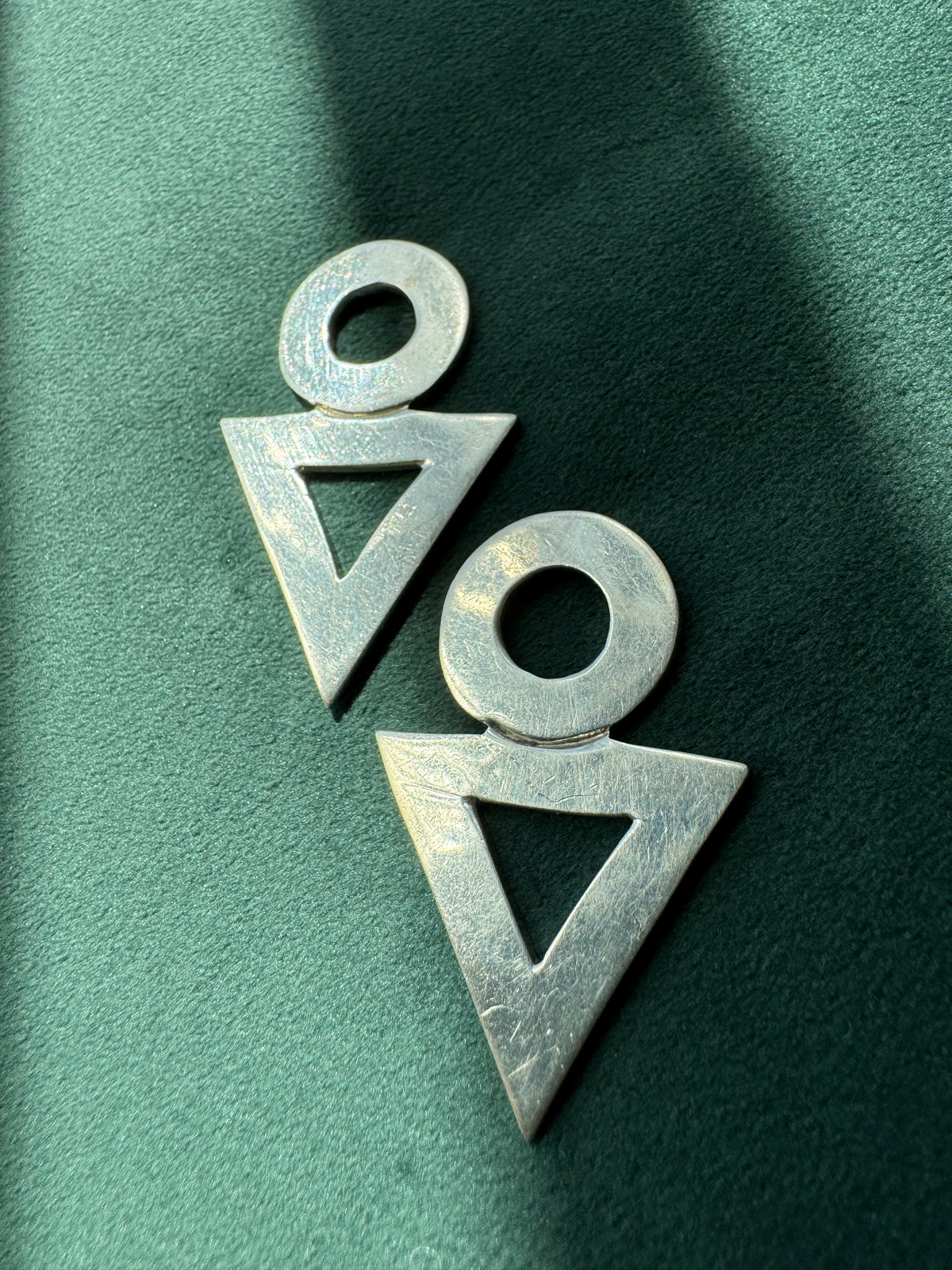 Vintage Taxco Sterling Silver Geometric Earrings TZ-10 1980s Circle Triangle Dangles