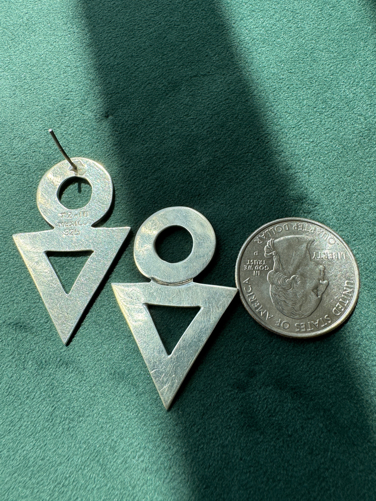 Vintage Taxco Sterling Silver Geometric Earrings TZ-10 1980s Circle Triangle Dangles