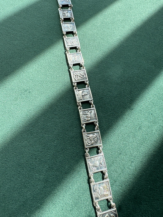 Vintage Israel 900 Silver Twelve Tribes of Israel Panel Bracelet Judaica Hebrew Pictorial Link Bracelet