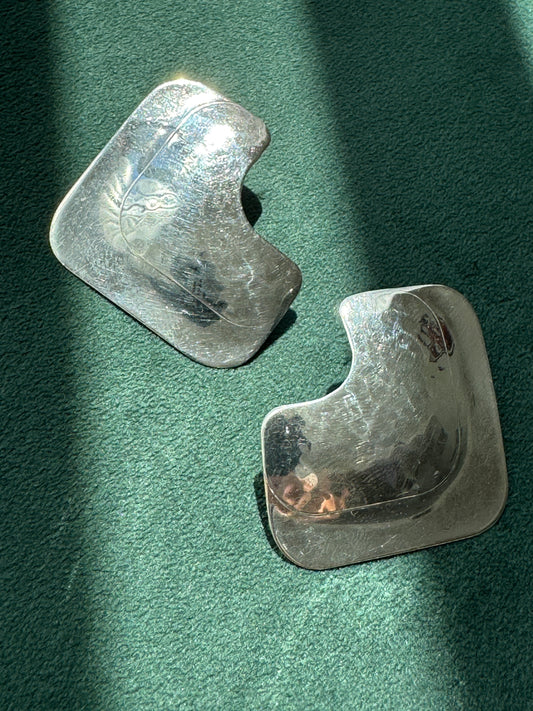 Vintage Pearce Sterling Silver Modernist Geometric Stud Earrings Fred & Kate Pearce