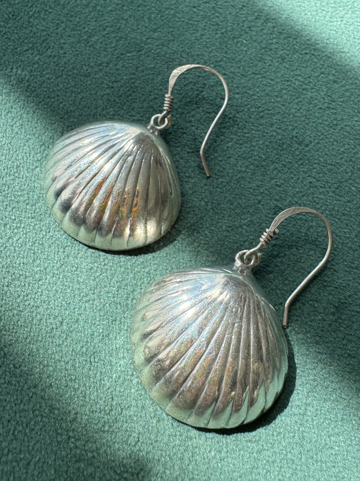 Vintage Sterling Silver Puffy Clam Shell Earrings and Pendant Set Three Shells of Pure Mermaid Life