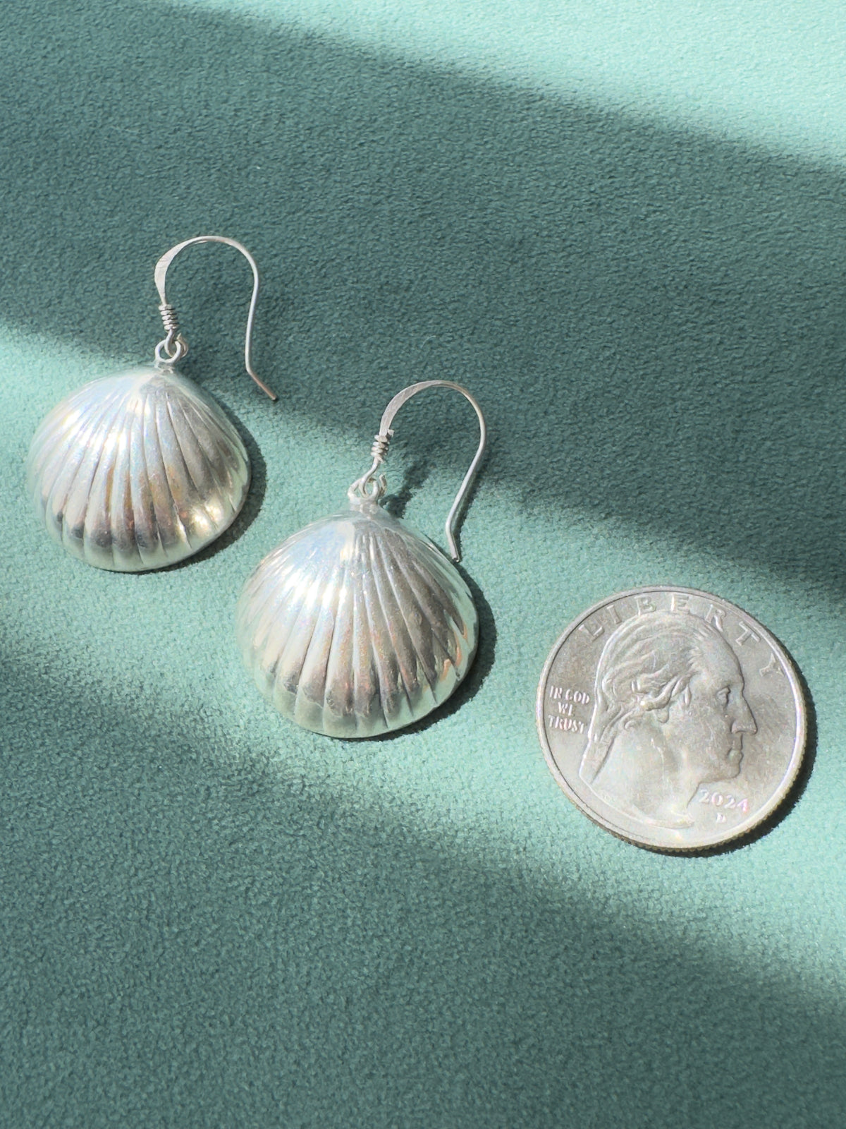 Vintage Sterling Silver Puffy Clam Shell Earrings and Pendant Set Three Shells of Pure Mermaid Life