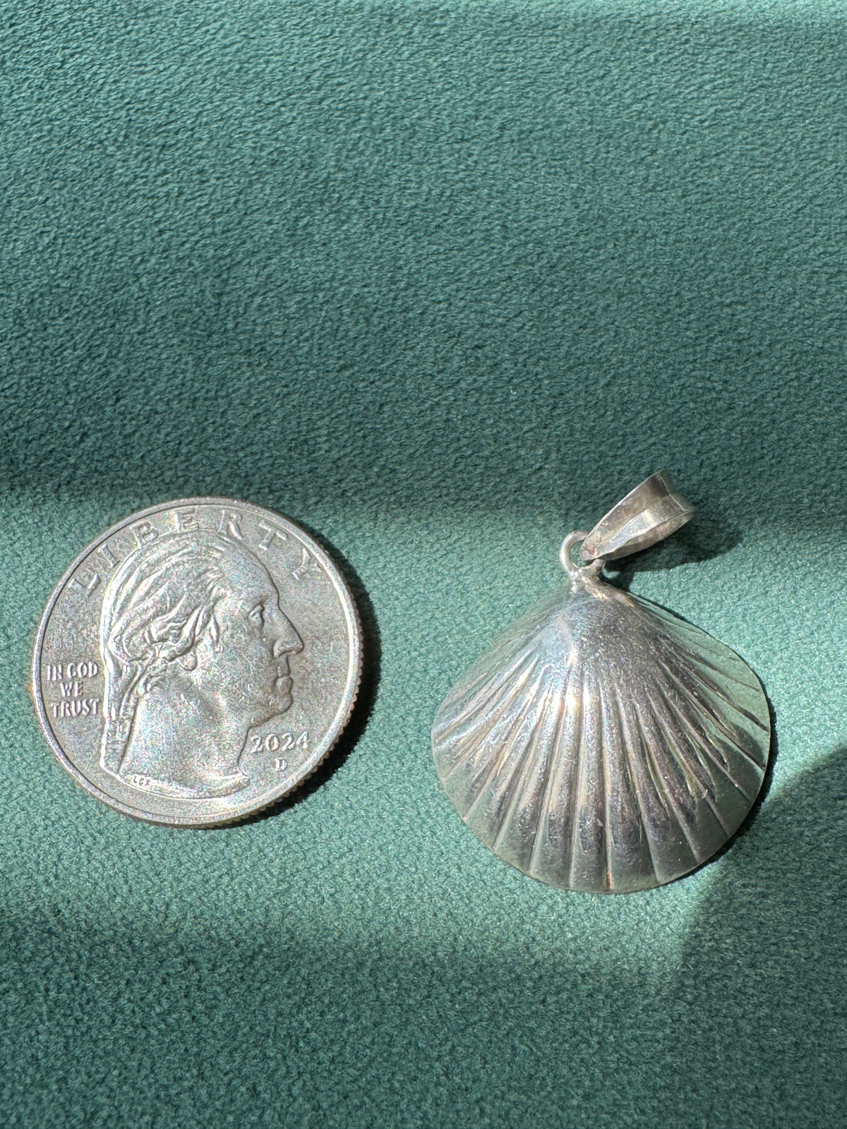 Vintage Sterling Silver Puffy Clam Shell Earrings and Pendant Set Three Shells of Pure Mermaid Life