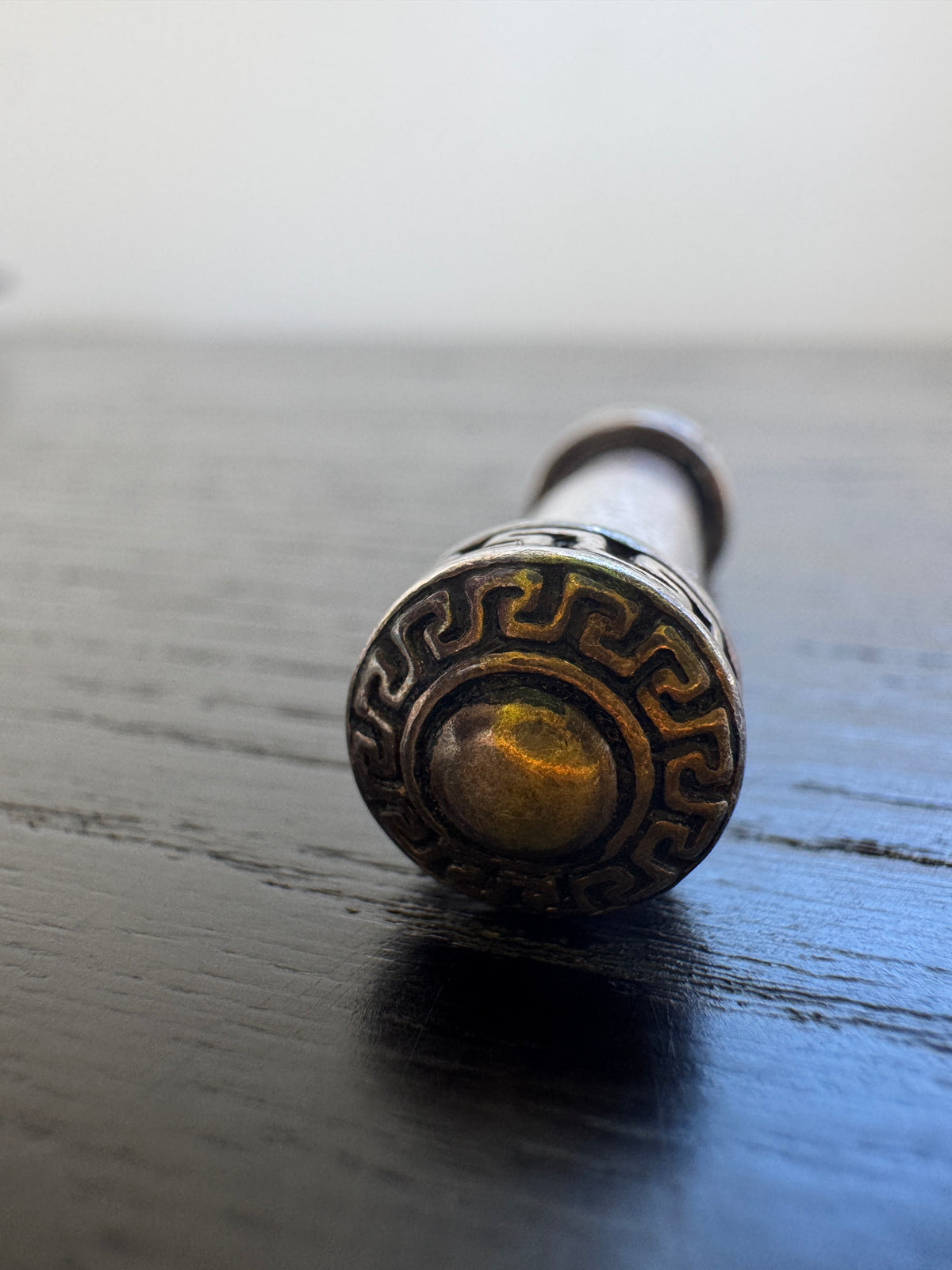 Vintage Israeli Sterling Silver Mezuzah Pendant Glass Scroll Case Greek Key Shema Yisrael Judaica