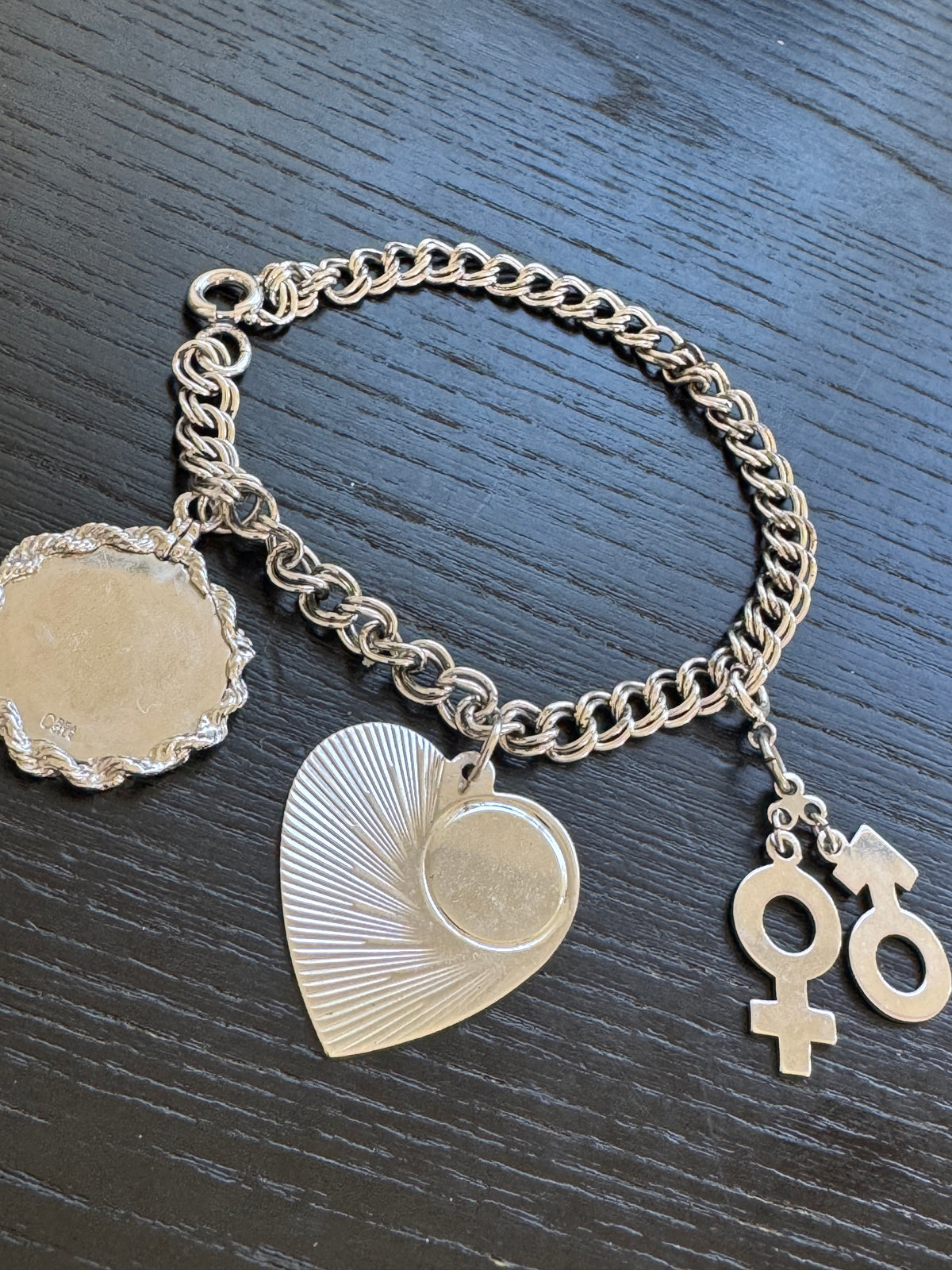 Vintage 1960s Sterling Silver Charm Bracelet Heart Gender Symbol Charms New Old Stock