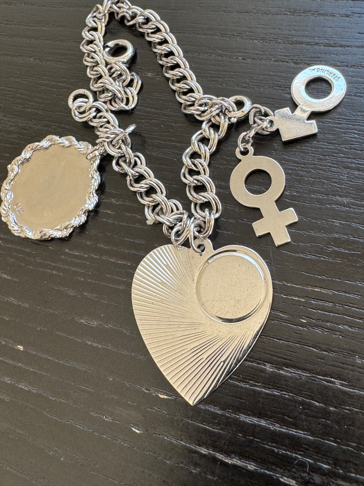 Vintage 1960s Sterling Silver Charm Bracelet Heart Gender Symbol Charms New Old Stock