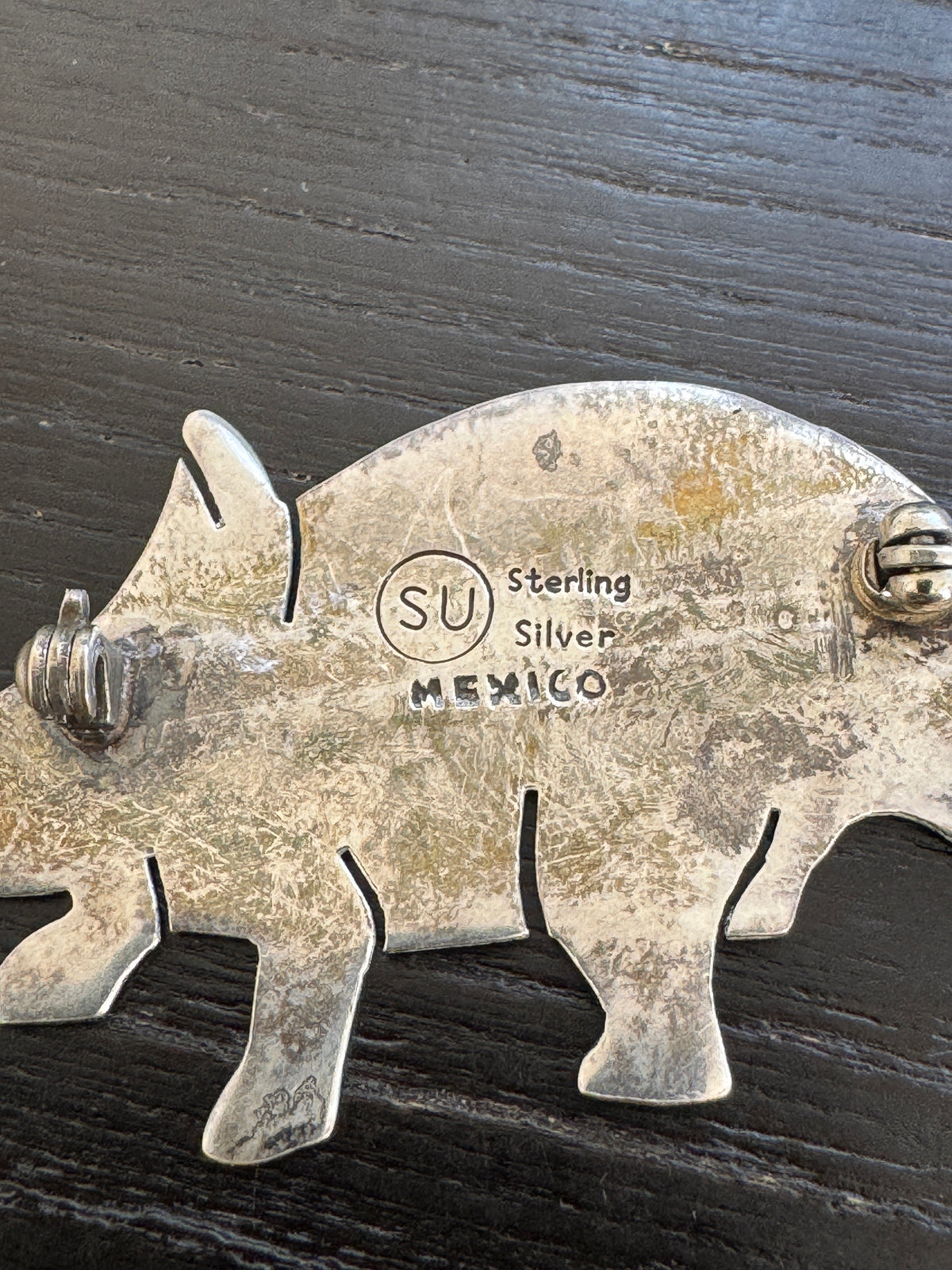 Mexican Sterling Silver Triceratops Brooch Silver Unlimited Figural Dinosaur Pin With a Curly Tail and Zero Regrets