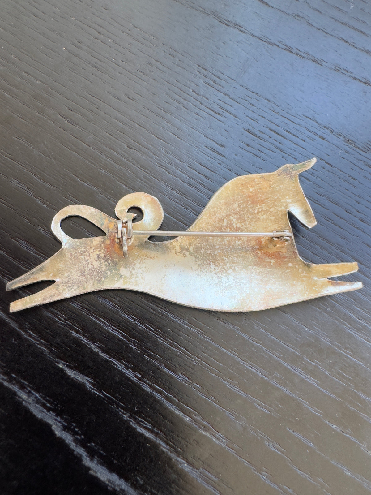Vintage Cloisonne Enamel Sterling Silver Bull Brooch Blue Waves and Orange Suns Folk Art Statement Pin