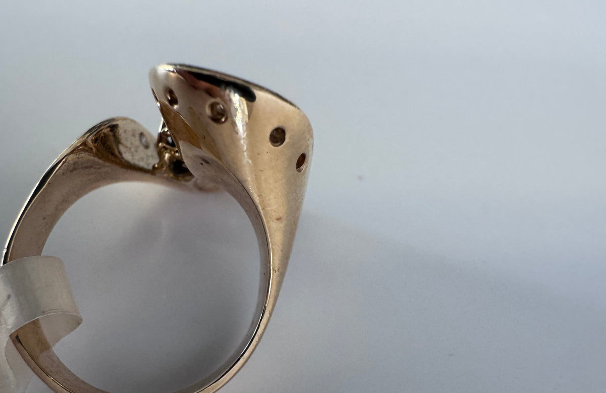 1970s Space Age 14K Gold Ruby Sapphire Diamond Sculptural Ring