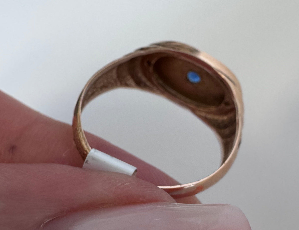 14K Gold Vintage Evil Eye Ring Blue Sapphire