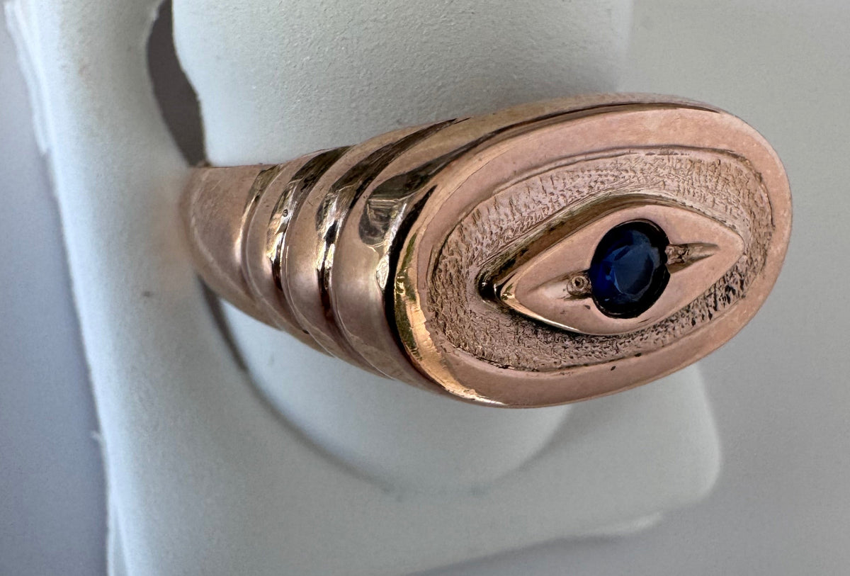 14K Gold Vintage Evil Eye Ring Blue Sapphire