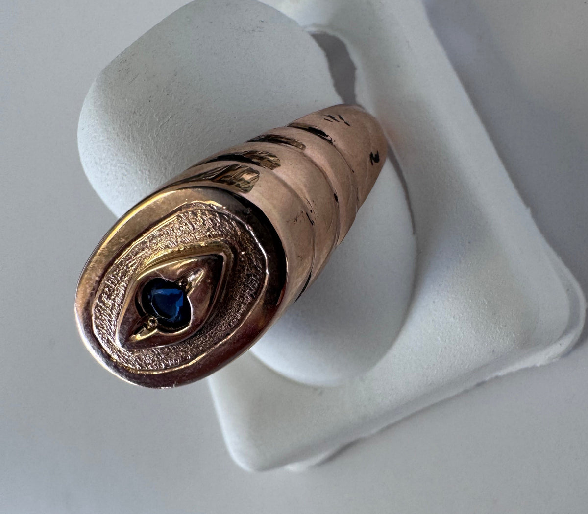 14K Gold Vintage Evil Eye Ring Blue Sapphire