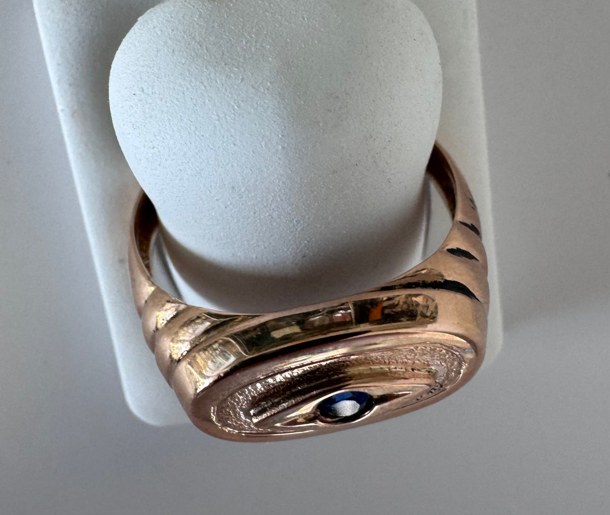 14K Gold Vintage Evil Eye Ring Blue Sapphire