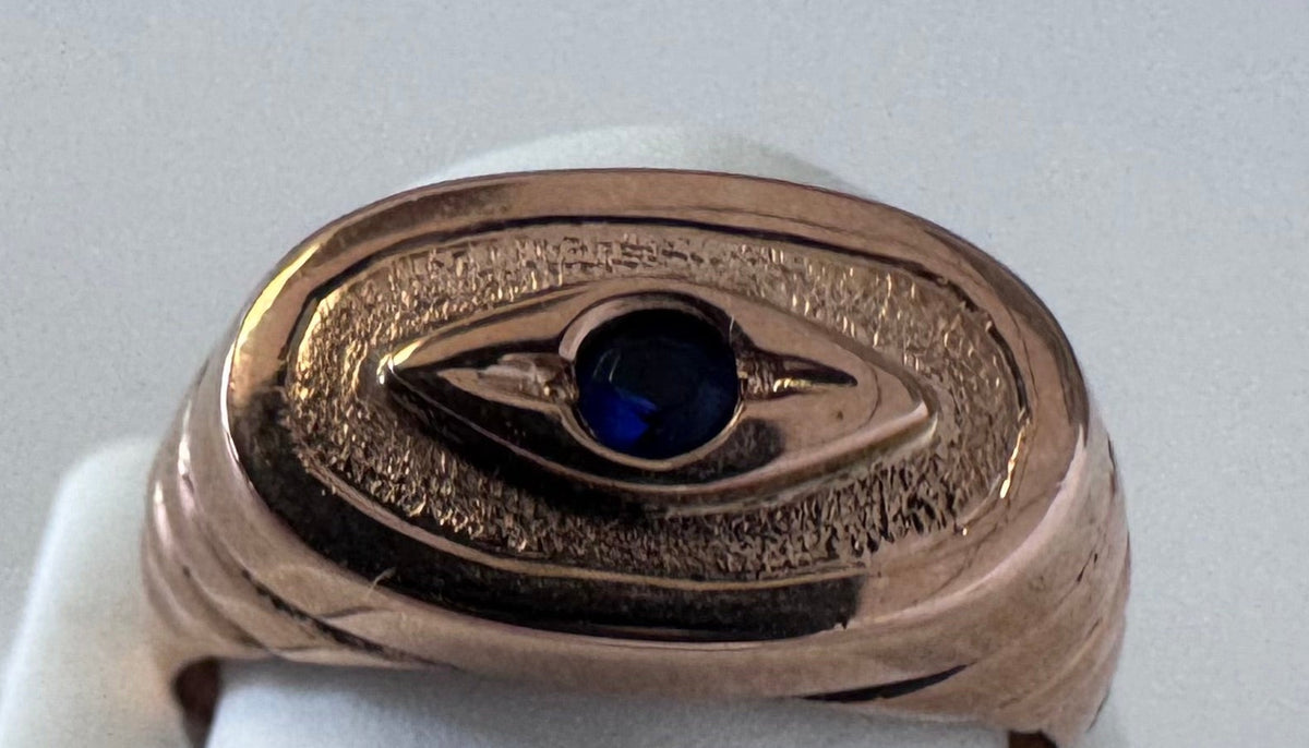 14K Gold Vintage Evil Eye Ring Blue Sapphire