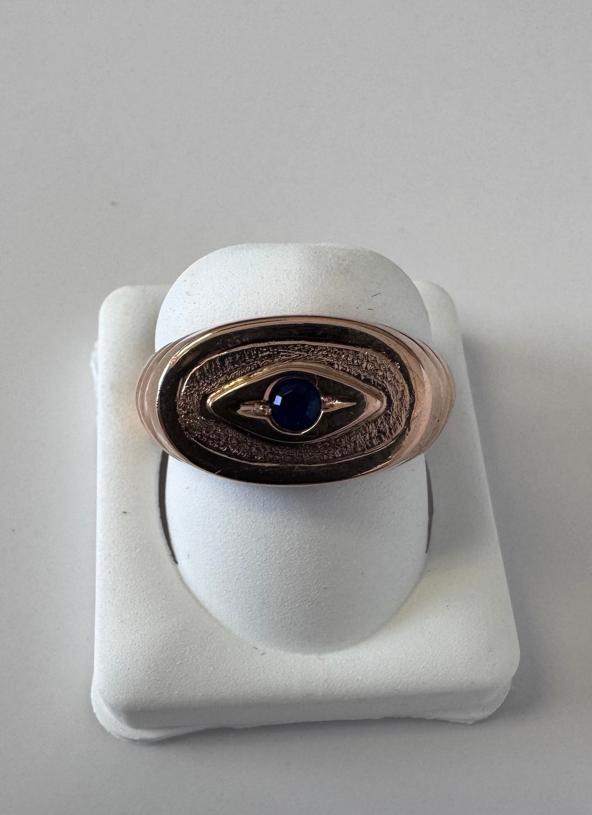 14K Gold Vintage Evil Eye Ring Blue Sapphire