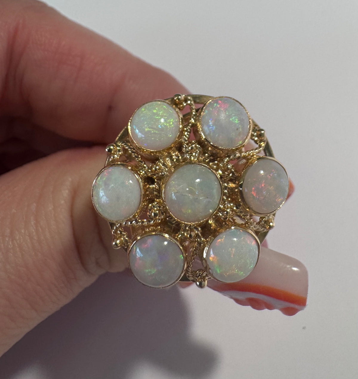 Grand 14K Gold Opal Cluster Ring