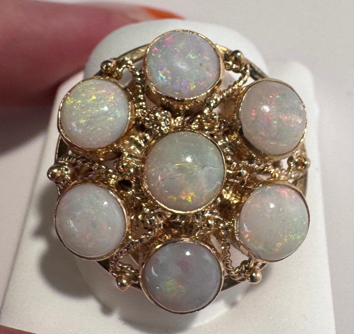 Grand 14K Gold Opal Cluster Ring