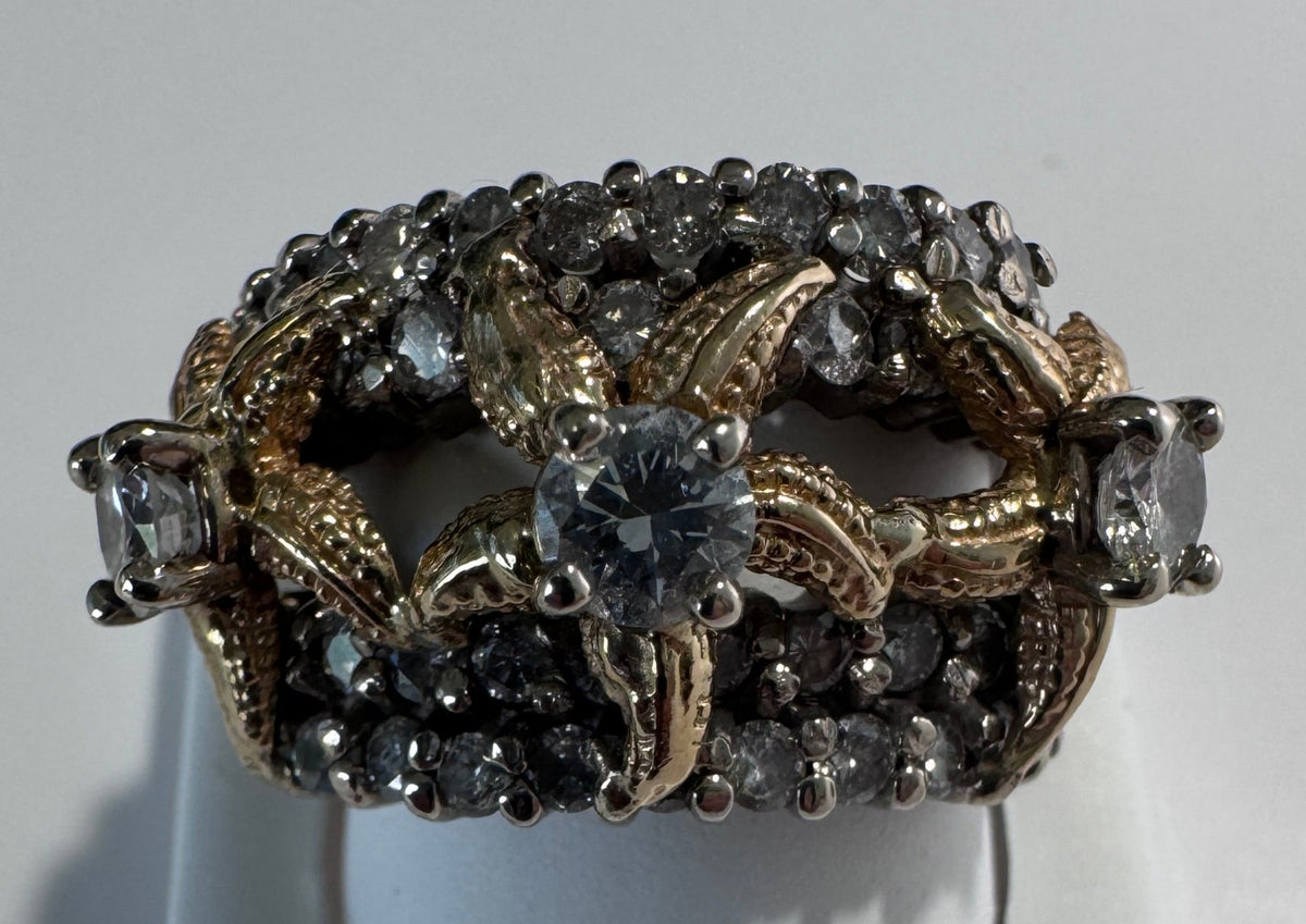14K Two Tone Gold Diamond Starfish Ring 1.4ctw Vintage