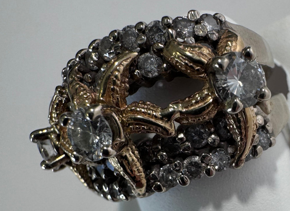 14K Two Tone Gold Diamond Starfish Ring 1.4ctw Vintage