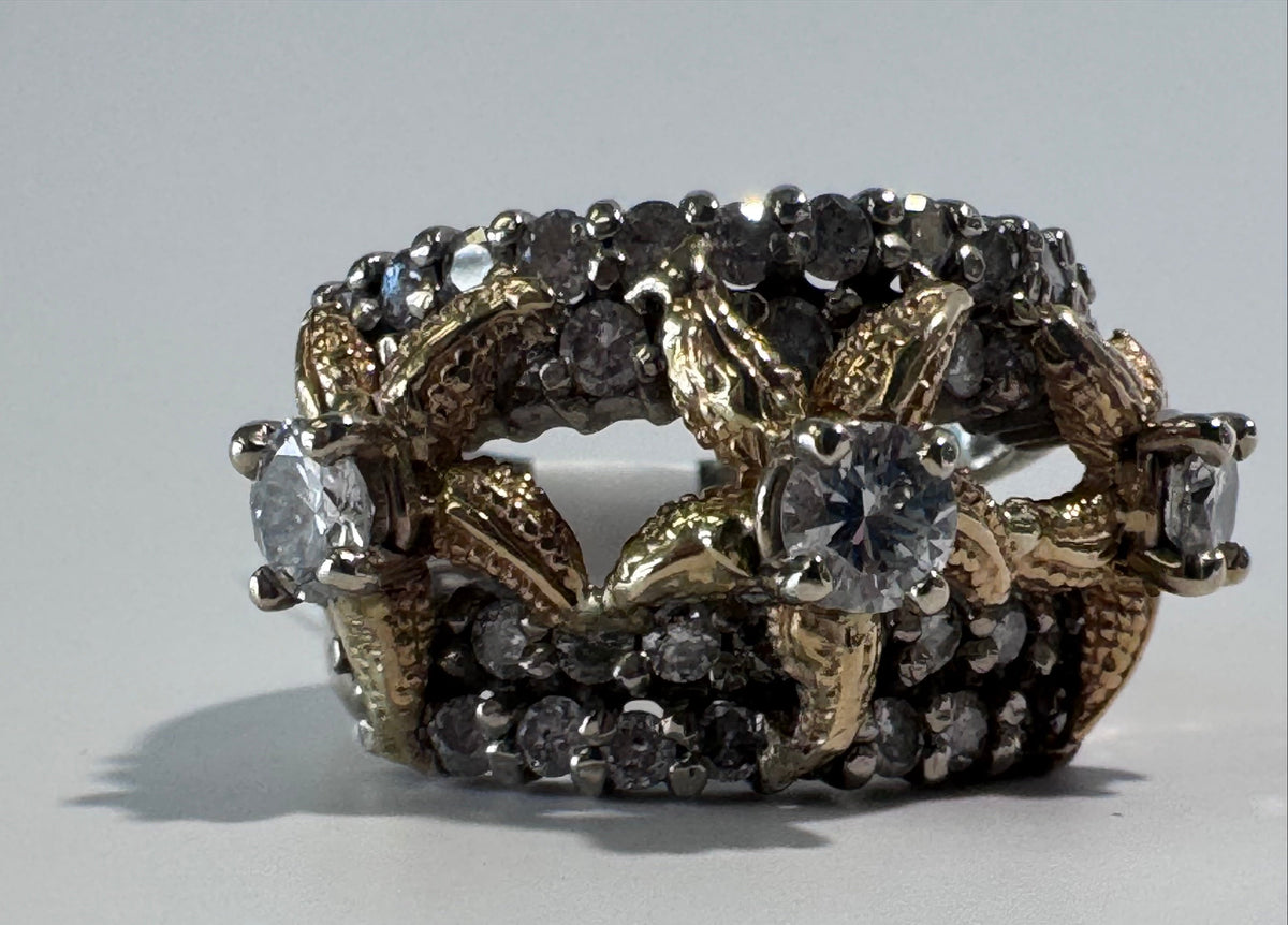 14K Two Tone Gold Diamond Starfish Ring 1.4ctw Vintage