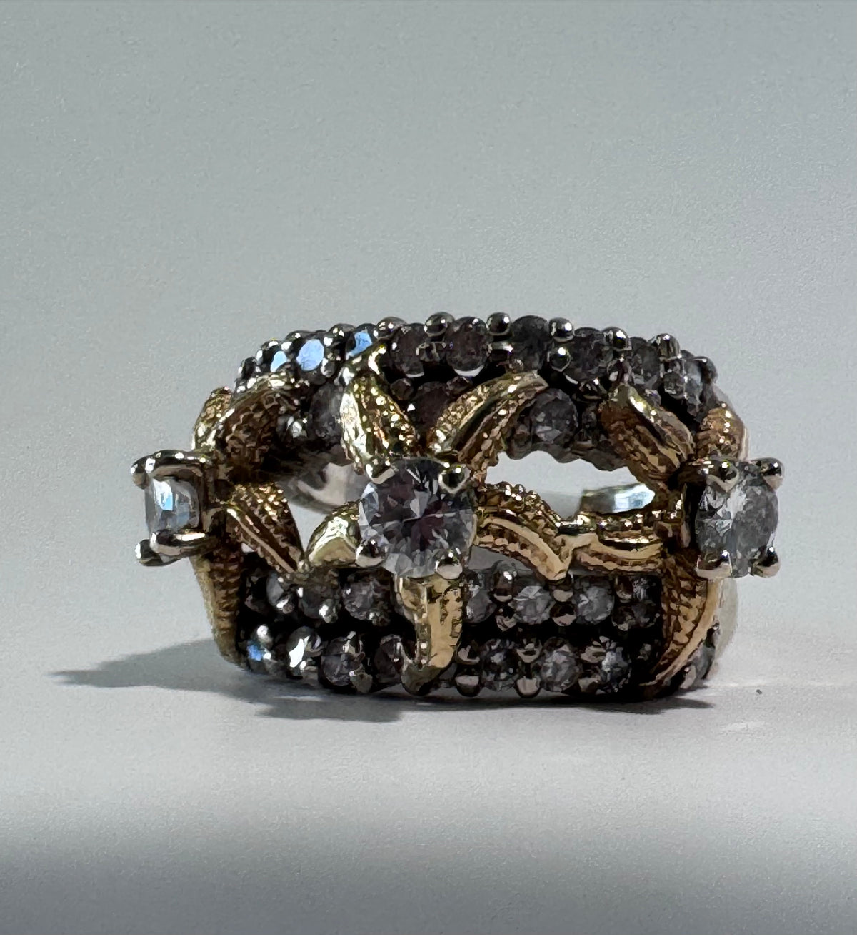 14K Two Tone Gold Diamond Starfish Ring 1.4ctw Vintage