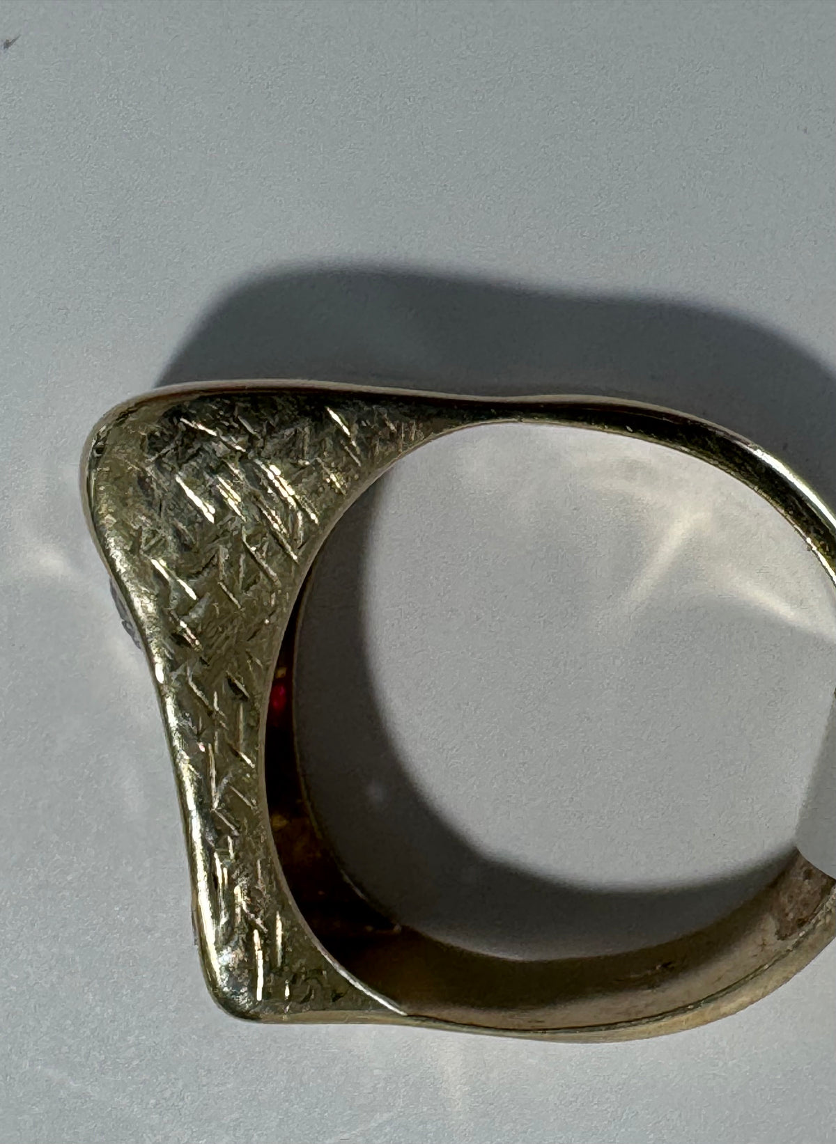 Large and Funky Mid-Century 14K Gold Modernist Ruby and Diamond Ring