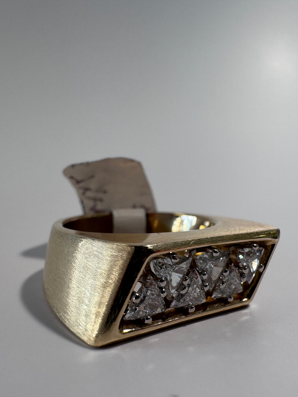 Bold 14K Gold 1950s Diamond Band Ring Trilliant Cut