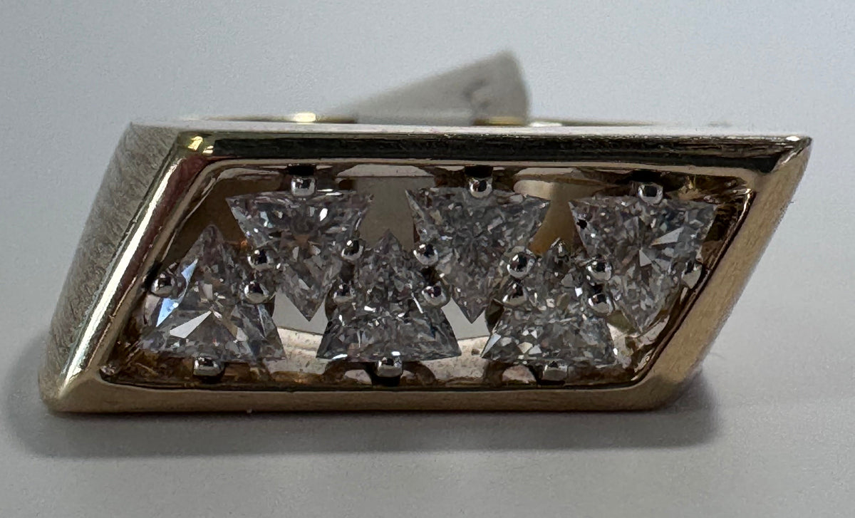 Bold 14K Gold 1950s Diamond Band Ring Trilliant Cut